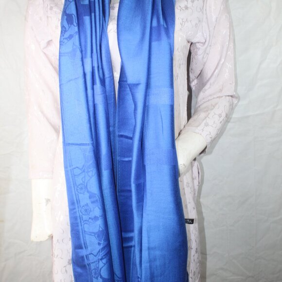 HERMES Scarf Shawl Wrap Stole 65% Cashmere 35% Silk Blue Used - Picture 9 of 14